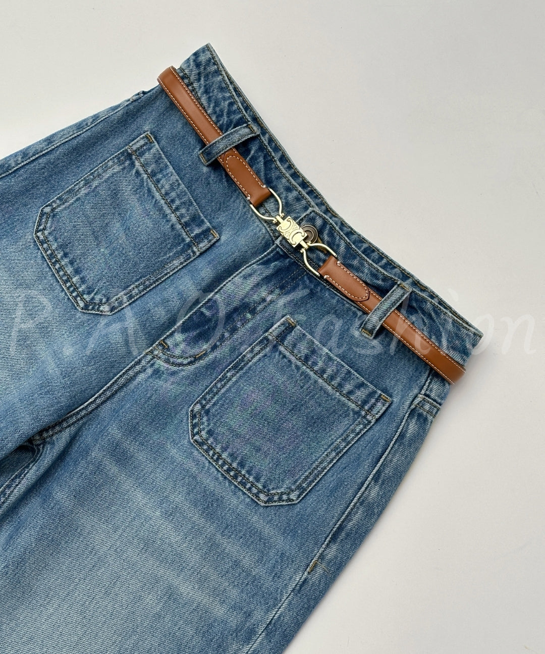 Vintage Washed Wide-Leg Jeans with Belt