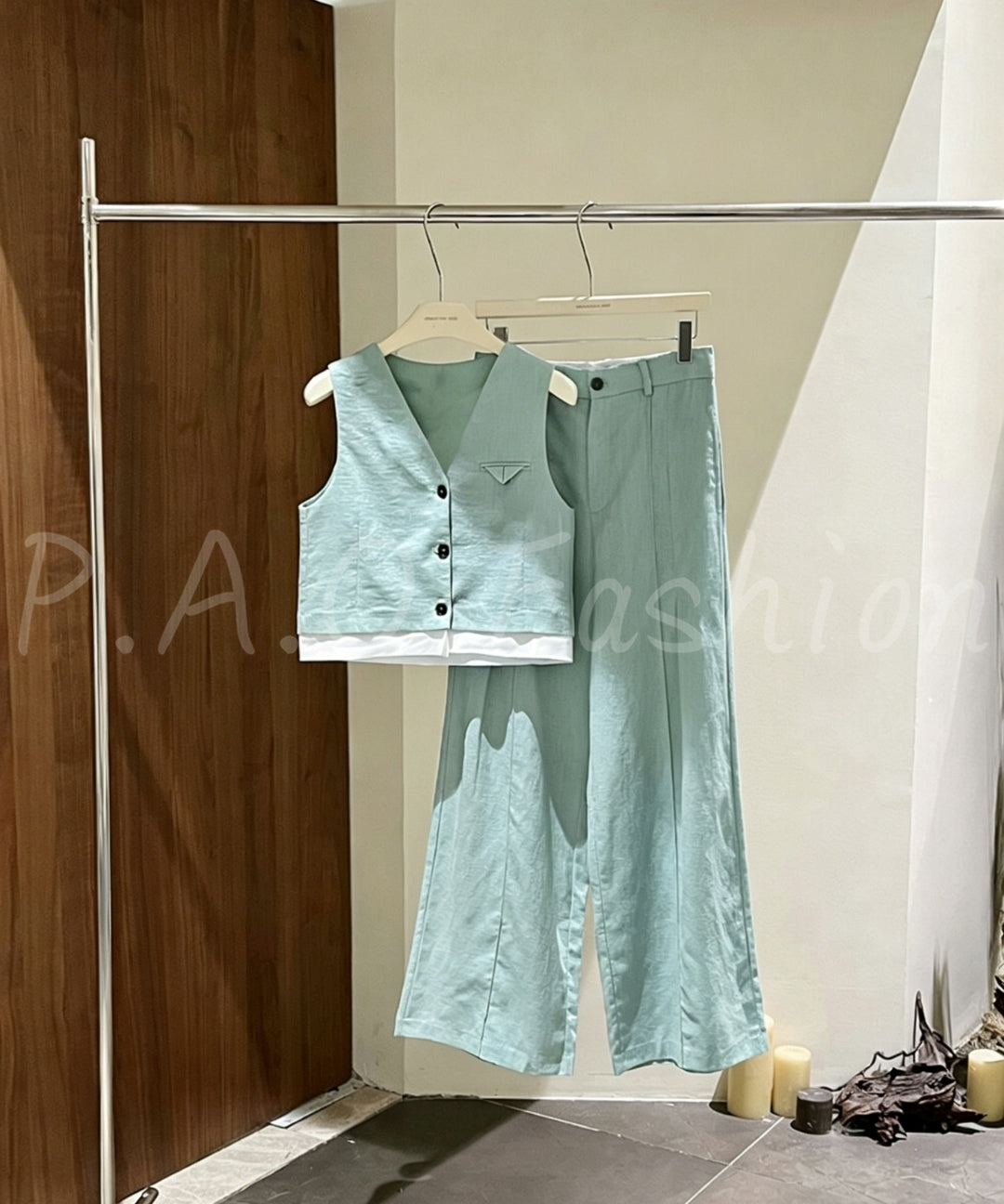 Ramie-Cotton Blend Vest & Wide-Leg Pants Set[Available Now]