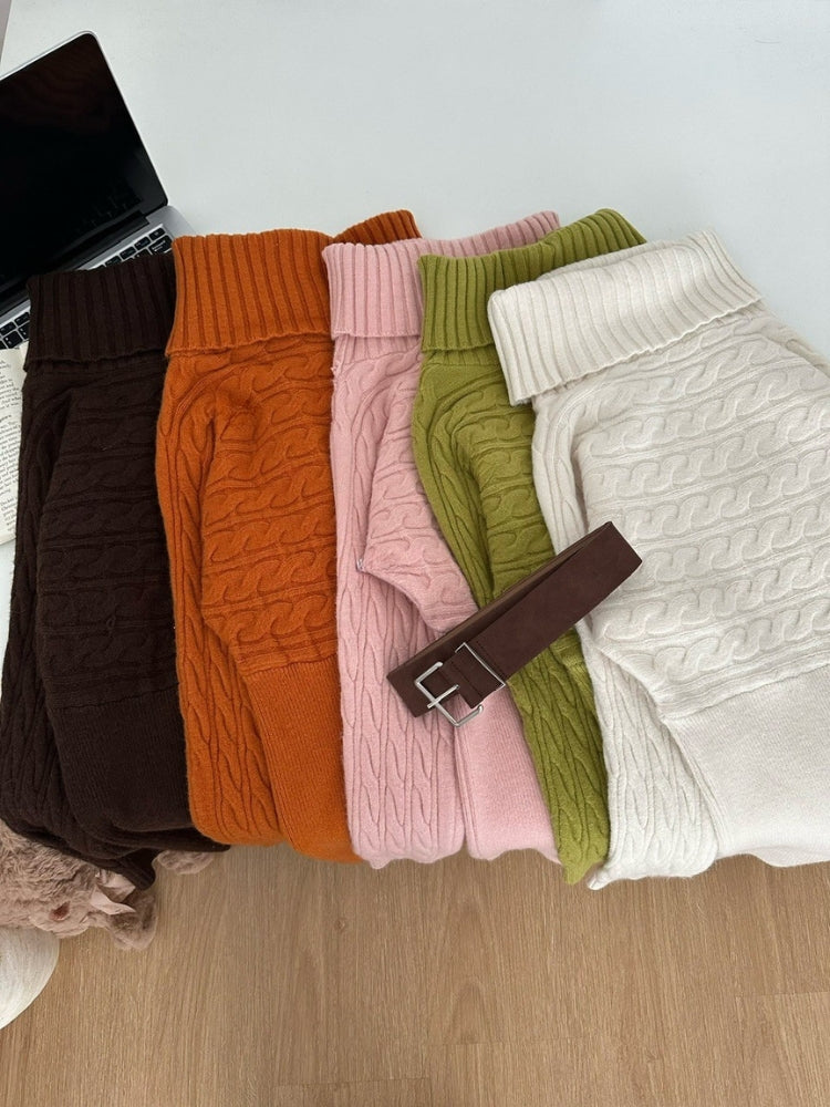 High-Neck Knit Mini Dress with Belt