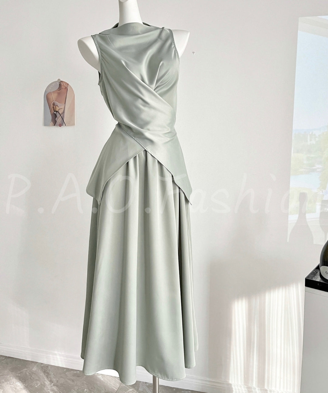 Satin Tie-Back Top & High-Waist Maxi Skirt Set[Available Now]