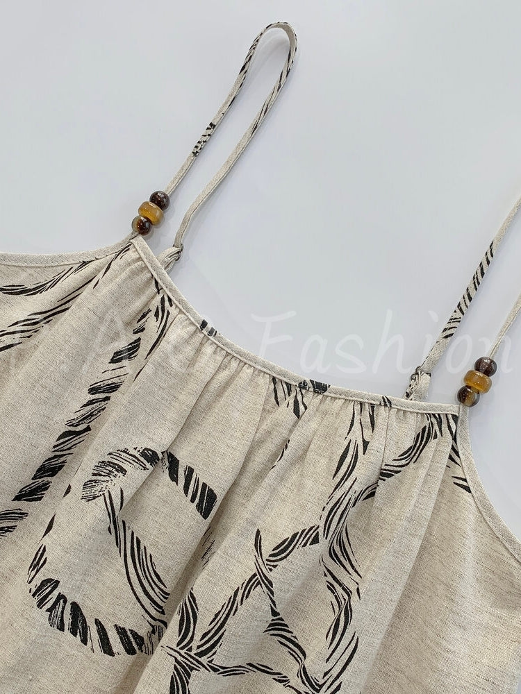 Bohemian Printed Ramie-Tencel Slip Maxi Dress