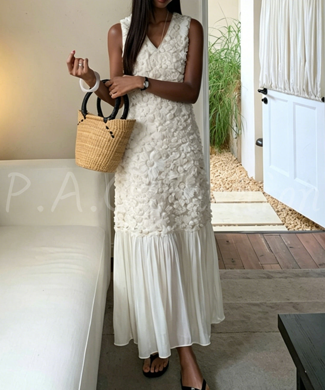 3D Floral Sleeveless Maxi Dress