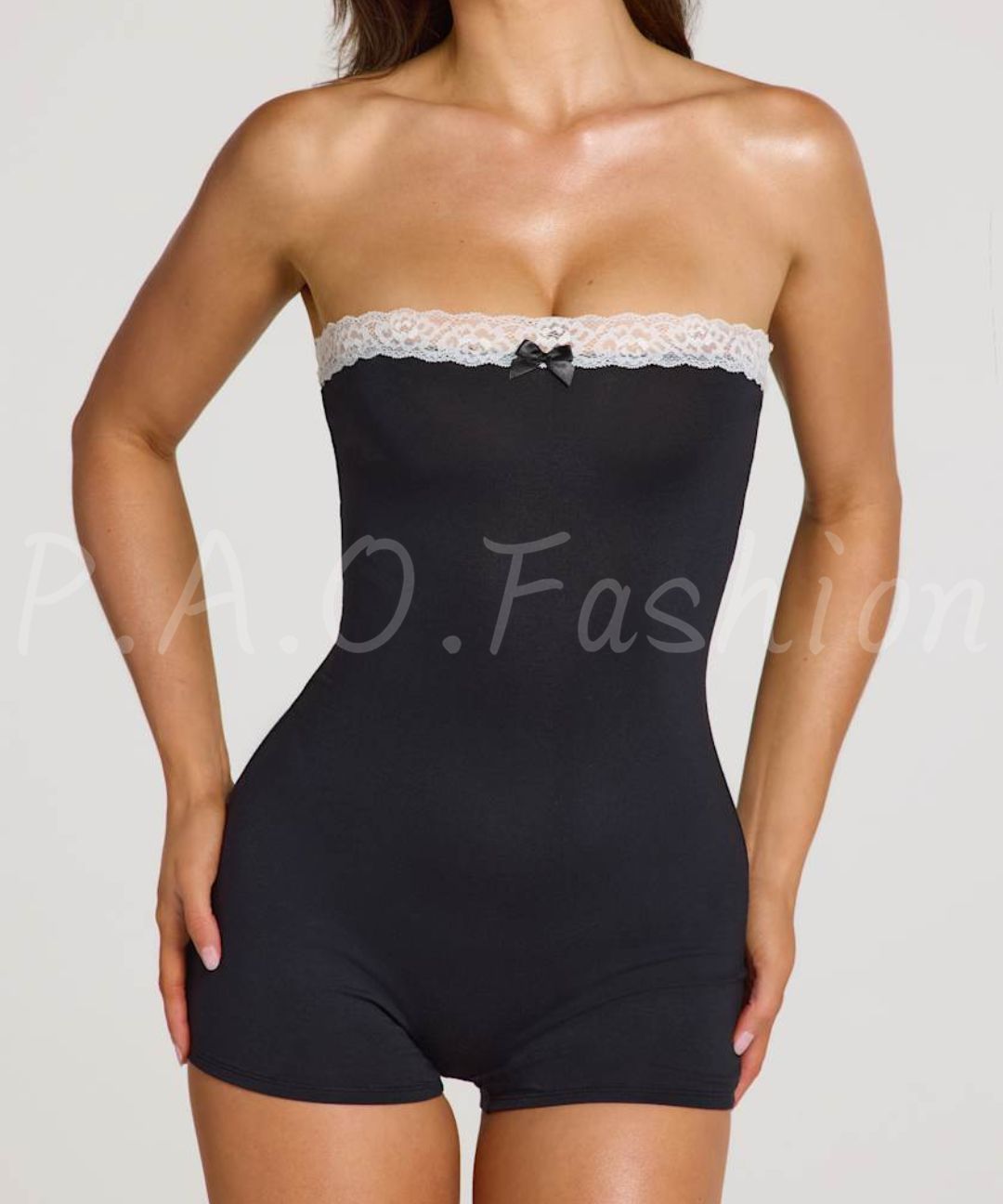 Lace Bow Strapless Romper