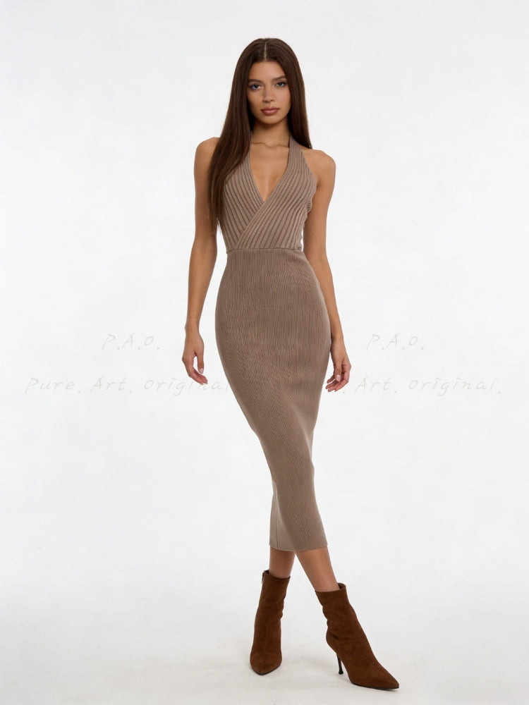 Halter Knit Bodycon Midi Dress