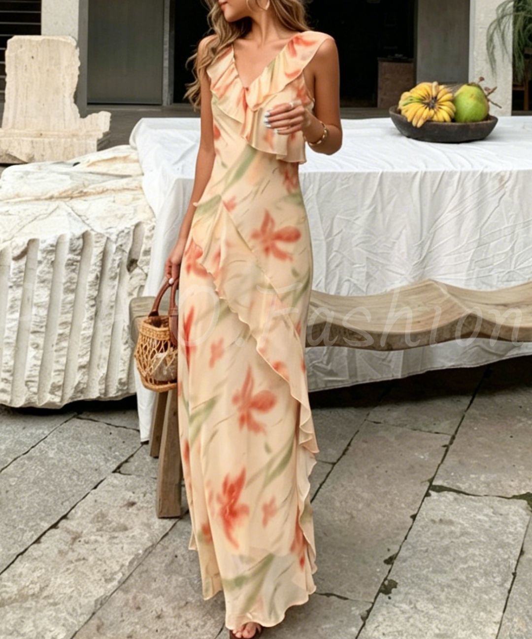 Floral Ruffle Mermaid Maxi Dress