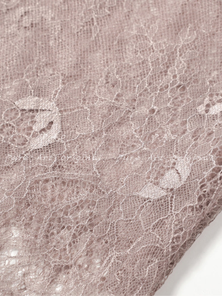 V-Neck Mesh Lace Skirt Set