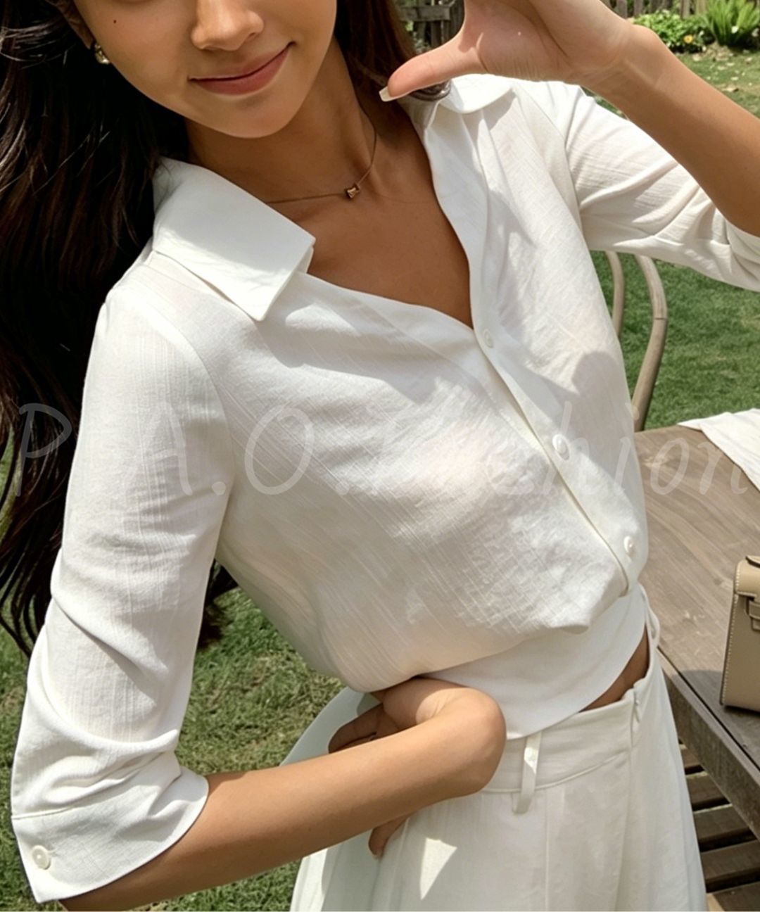 Tie-Back Shirt & Wide-Leg Pants Set