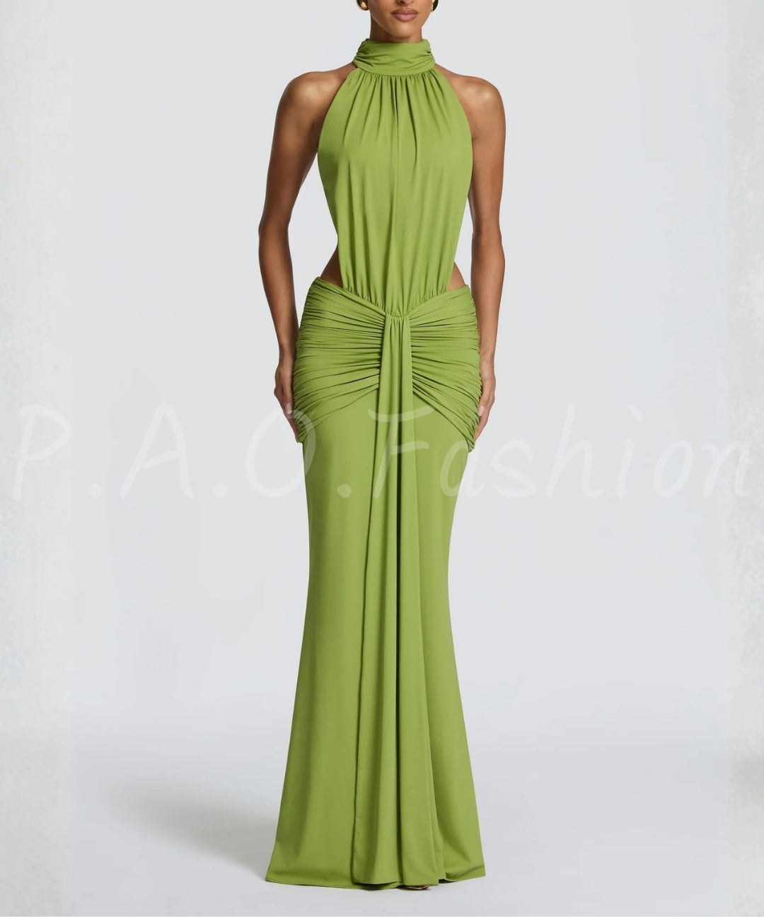 Halter Backless Twist-Waist Mermaid Maxi Dress
