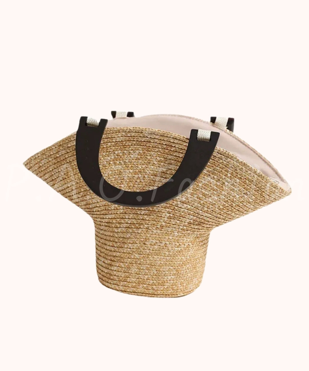 Wooden Handle Straw Tote Bag