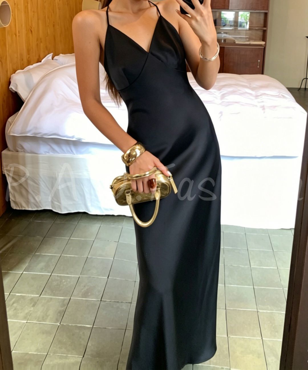 Beaded Halter Satin Mermaid Maxi Dress