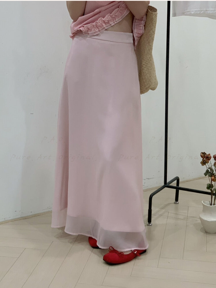 Elastic Waist Chiffon Ruffle Mermaid Maxi Skirt