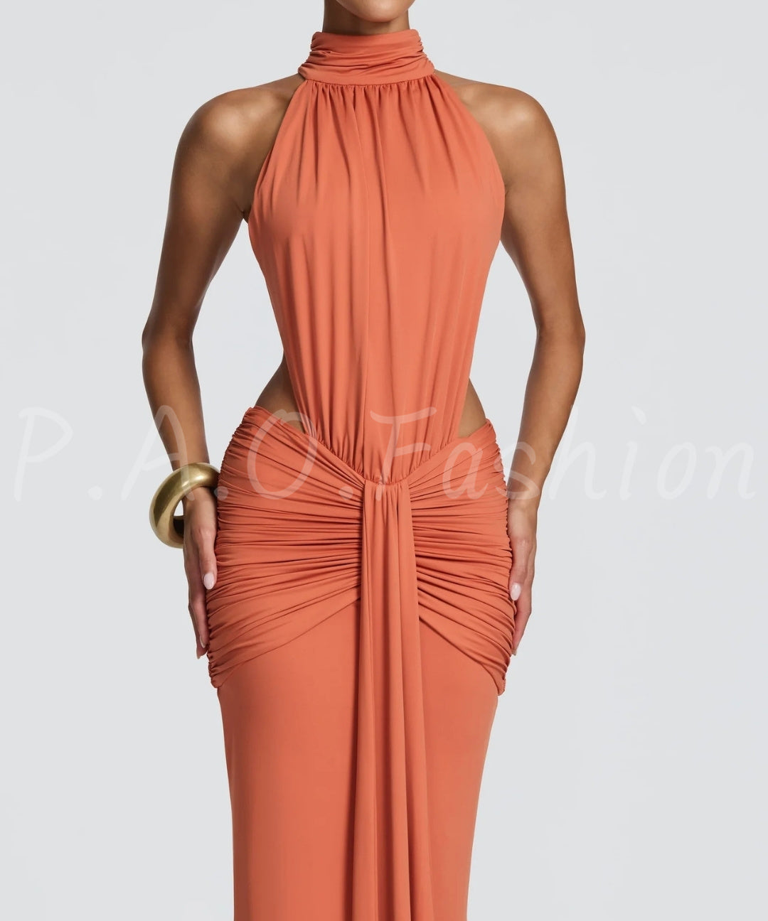 Halter Backless Twist-Waist Mermaid Maxi Dress