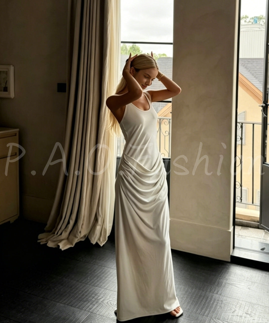 Twist-Detail Backless Maxi Dress