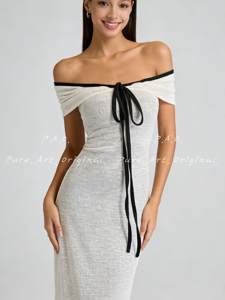 OFF-SHOULDER DRAPED KNIT MERMAID DRESS