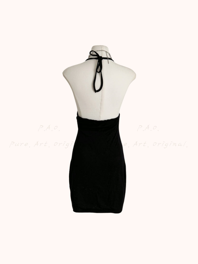 Halter Tie Rhinestone Fringe Backless Mini Dress