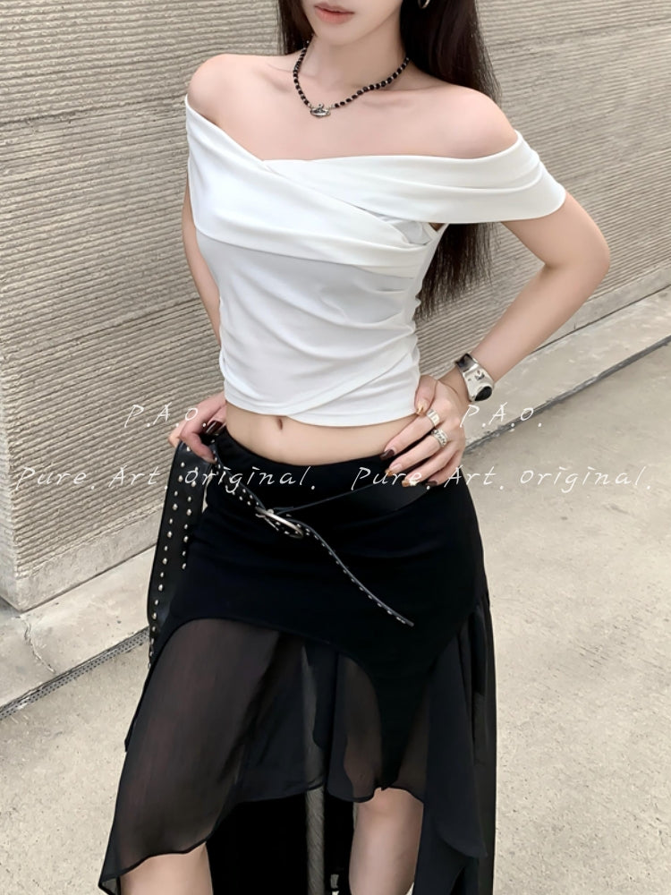 Off-Shoulder Twist Ruched Crop Top