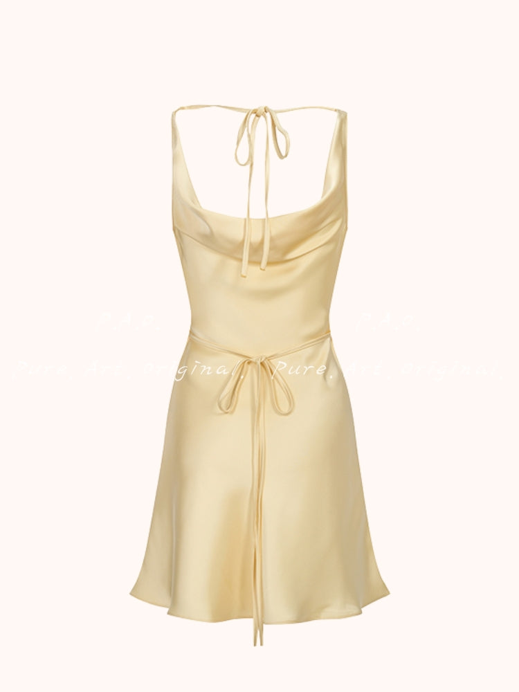 SOLENE SATIN COWL BACKLESS MINI DRESS