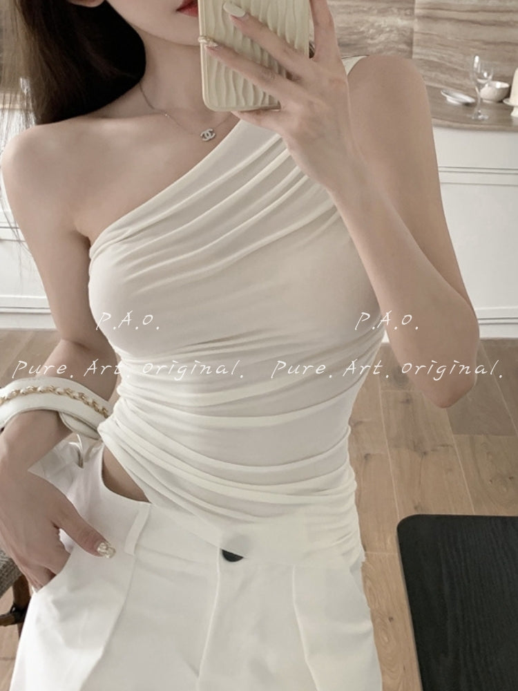 One Shoulder Ruched Crop Top