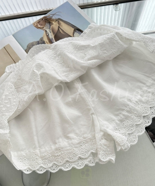 3D Floral Lace Trim Top & Bubble Texture Skirt Set[Available Now]