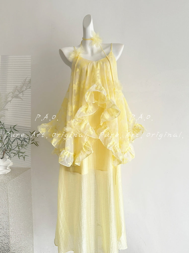 RUFFLED HALTER MAXI DRESS
