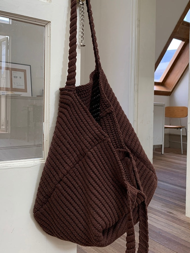 Vintage Coffee Brown Knit Tote Bag