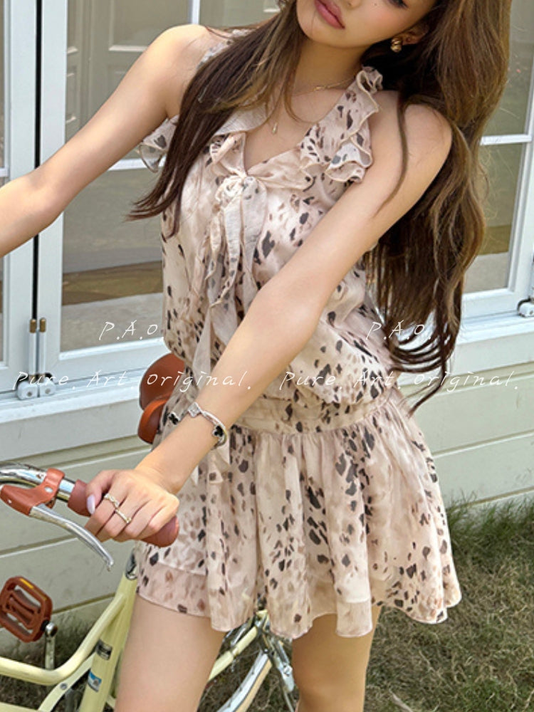 Leopard Halter Backless Mini Dress
