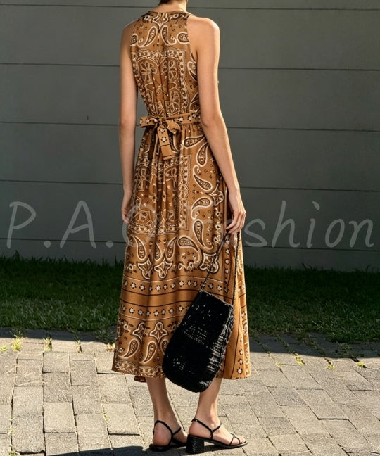 Paisley Print Halter Midi Dress[Available Now]