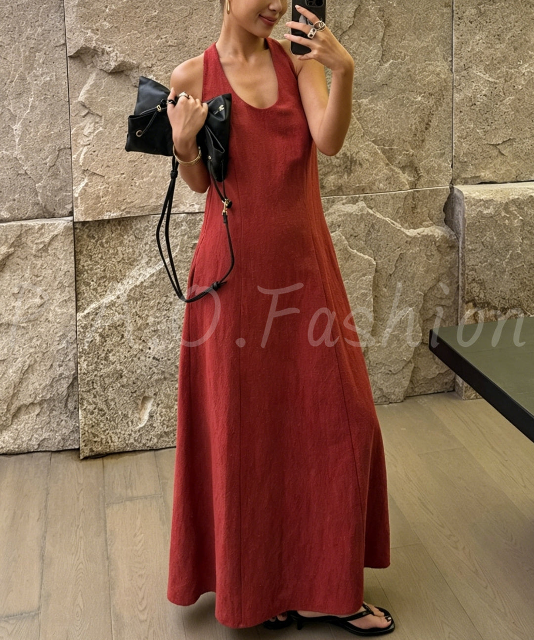 Minimal Braided Halter Linen Dress