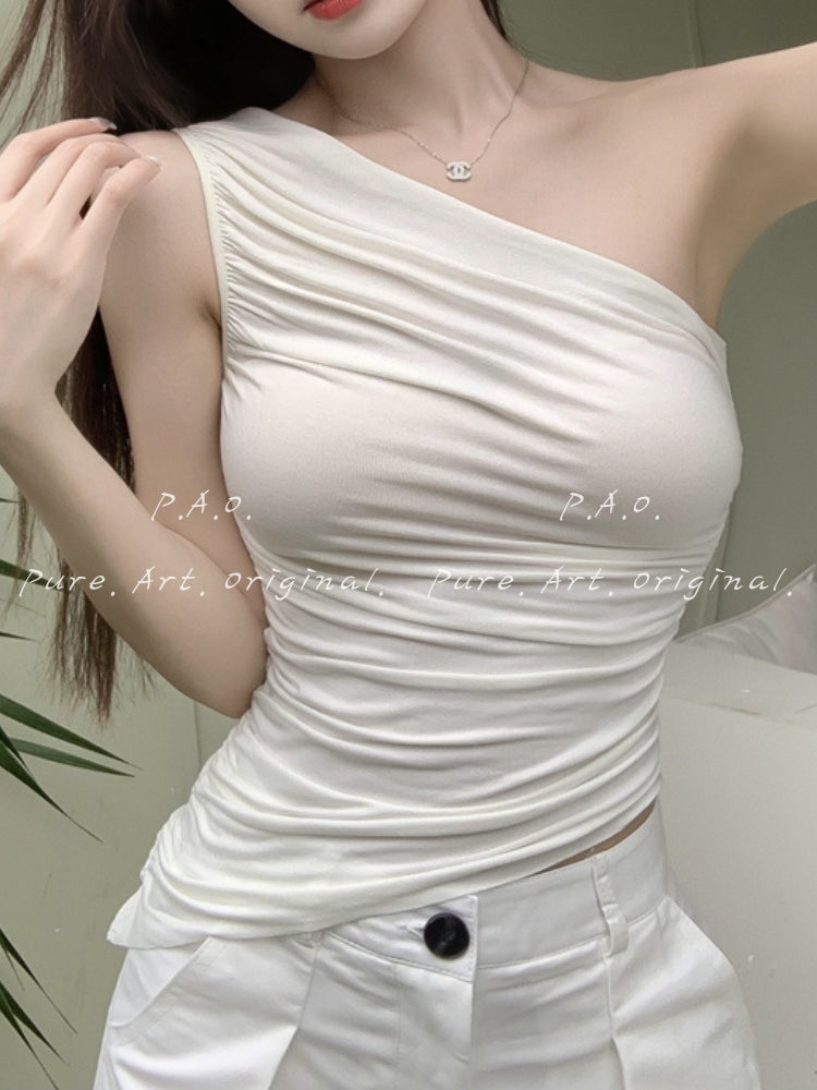 One Shoulder Ruched Crop Top
