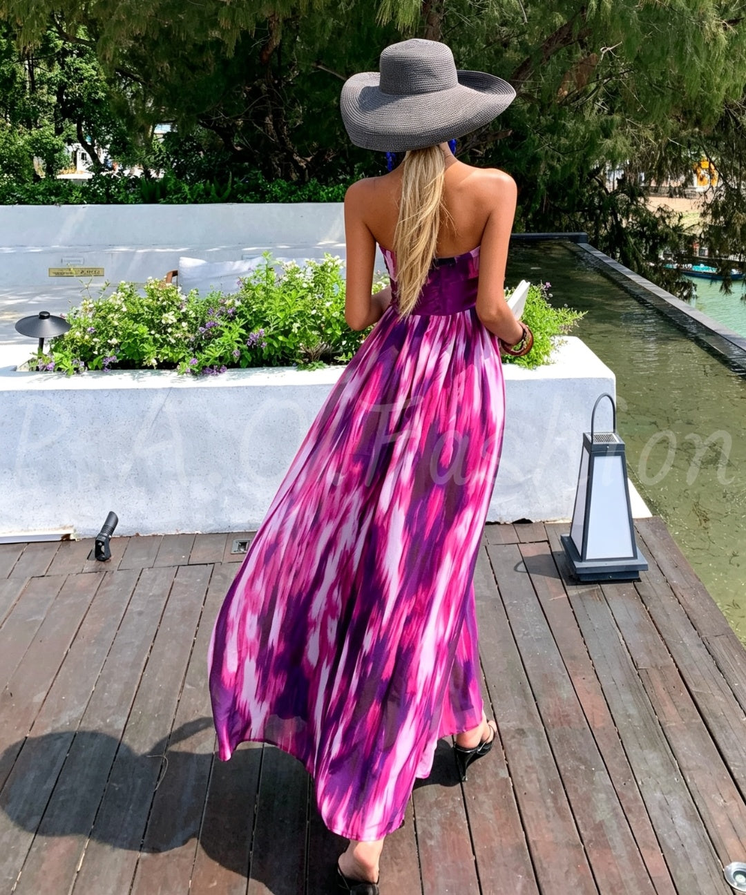 Convertible Strapless Tie-Dye Chiffon Maxi Dress