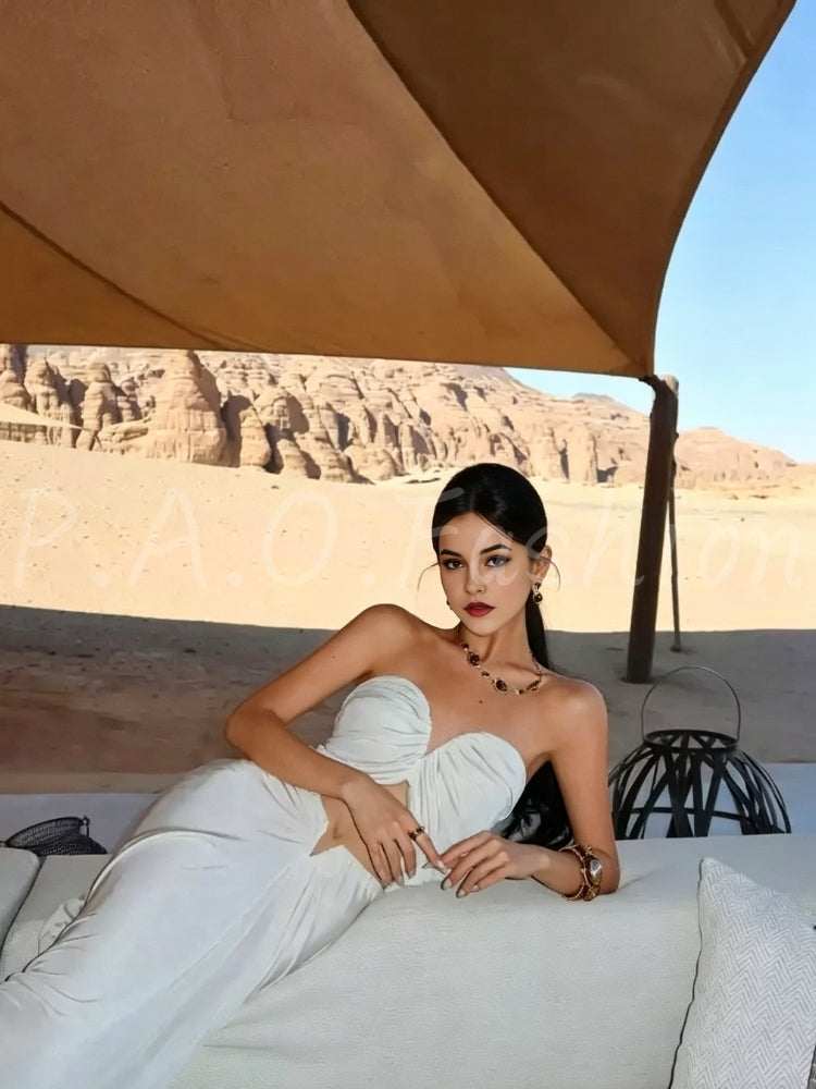 Twist-Front Strapless Cutout Slit Maxi Dress