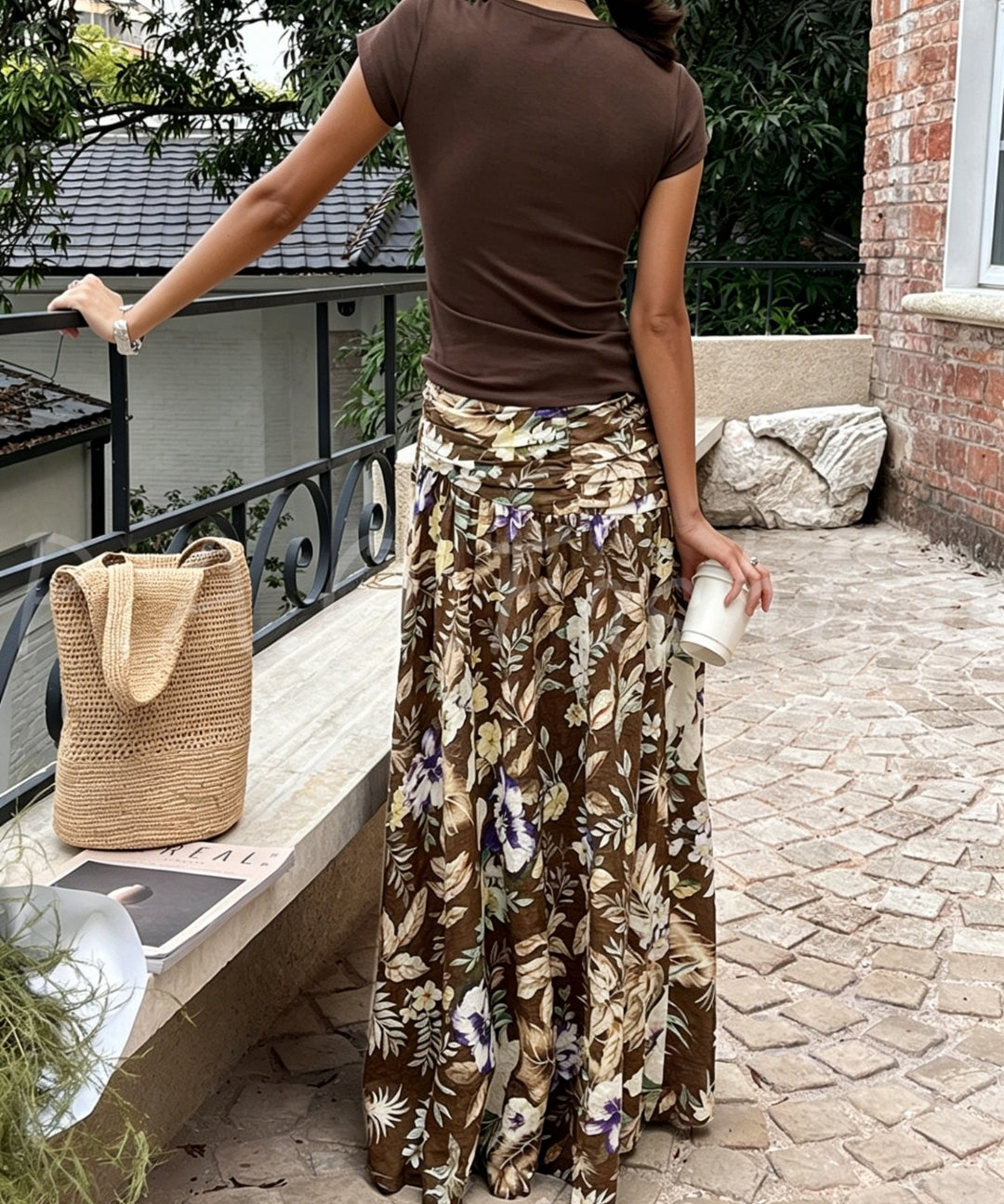 Vintage Floral High-Waisted Maxi Skirt[Available Now]