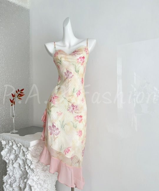 Rose Floral Cotton Mermaid Midi Dress[Available Now]