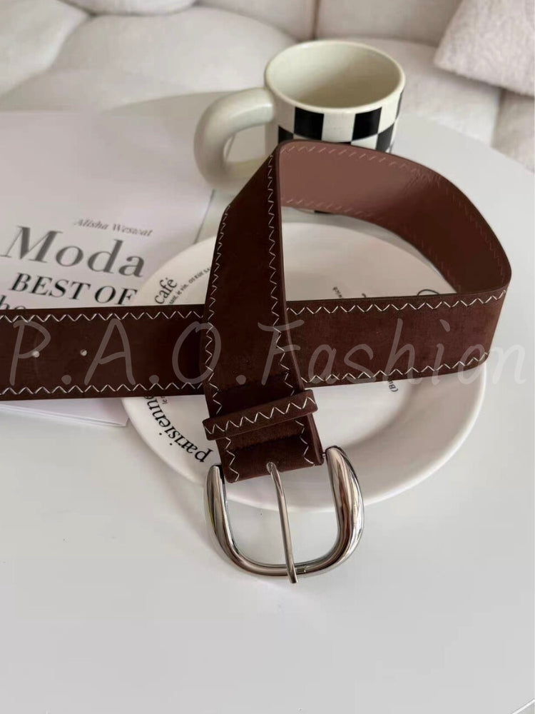 Vintage Suede Wide Buckle Waist Belt