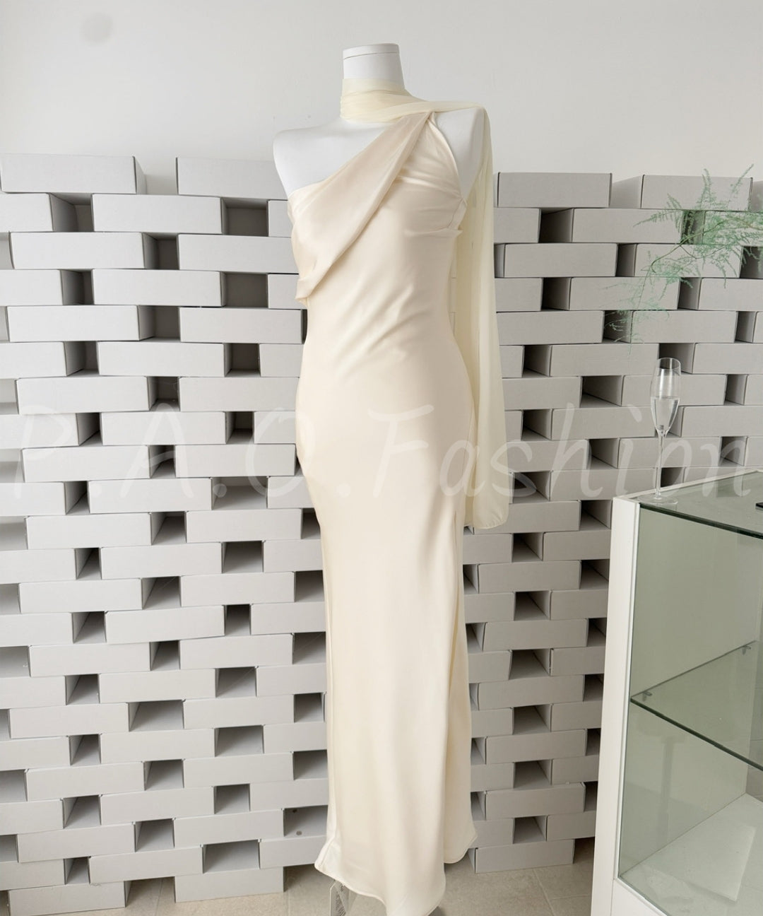 One-Shoulder Satin Slip Dress with Sash & Side Slit[Available Now]