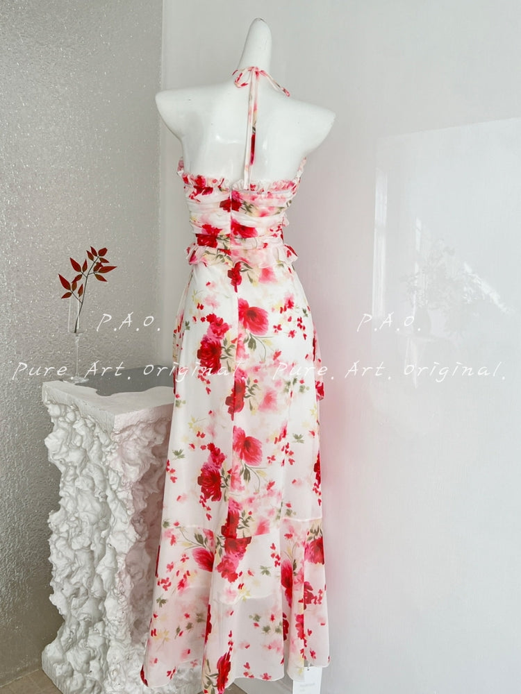 Floral Halter Chiffon Maxi Dress