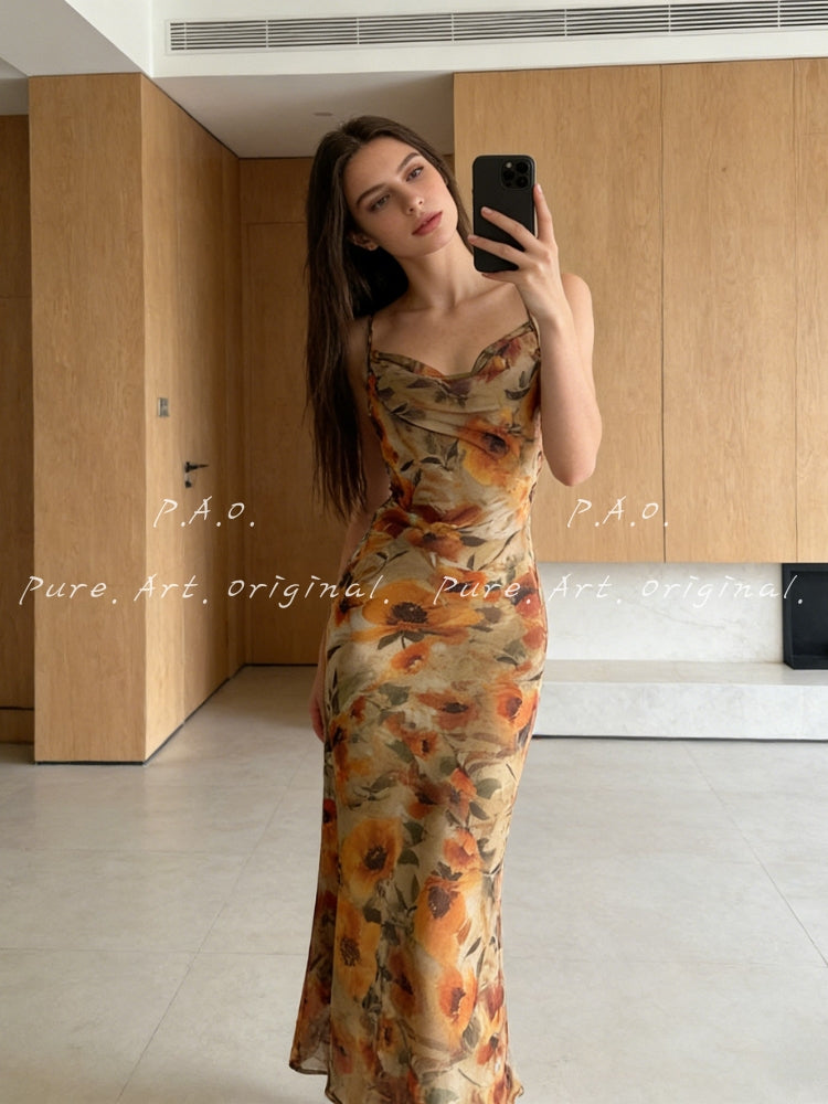 SOLEIL DRAPED HALTER MERMAID MIDI DRESS