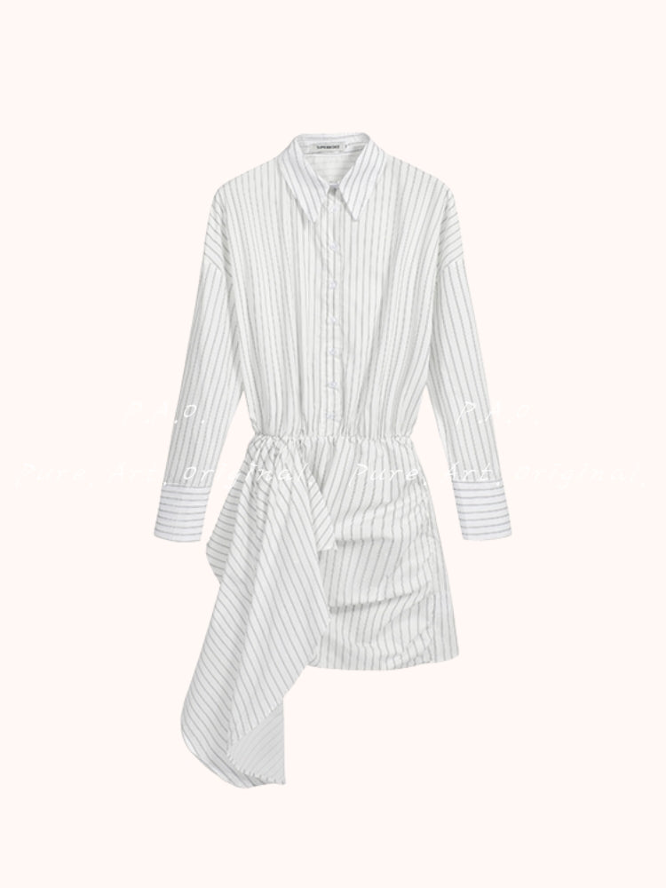 Asymmetric Pinstripe Shirt Dress