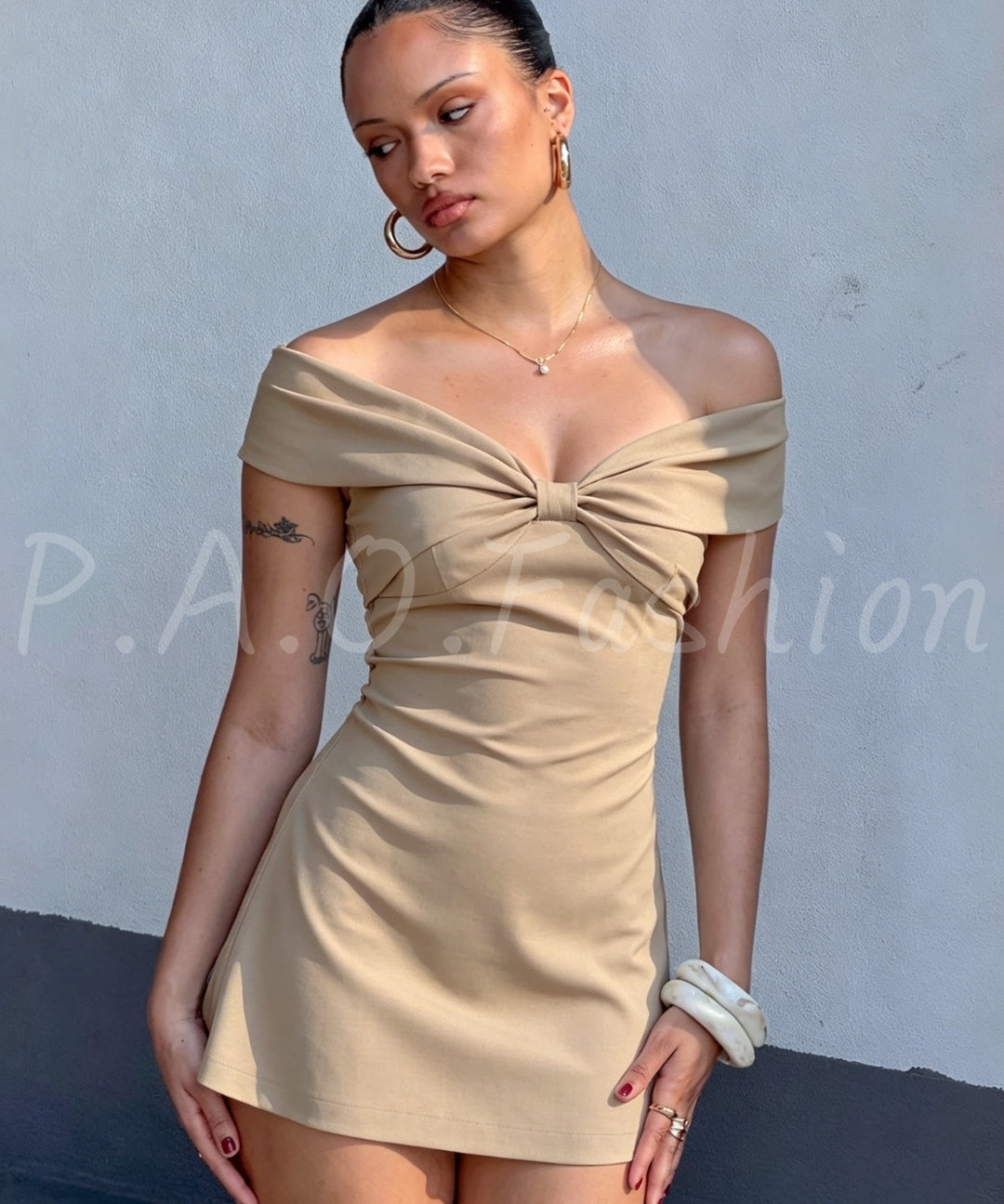 Off-Shoulder Bow A-Line Mini Dress[Available Now]