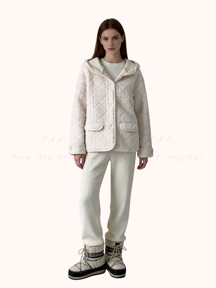 Quilted Embossed Teddy Hooded Coat