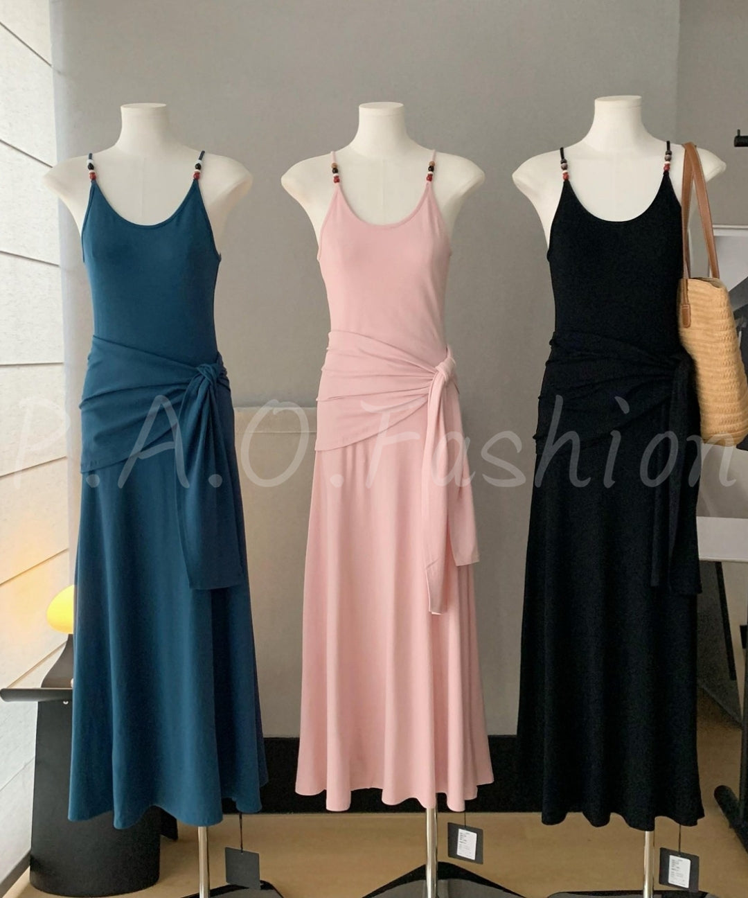 Beaded Strap Ruched Maxi Dress[Available Now]