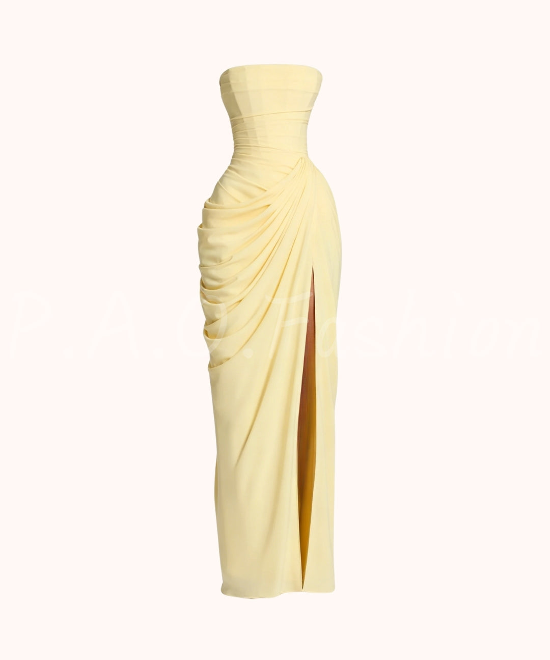 Strapless Ruched Slit Maxi Dress[Available Now]