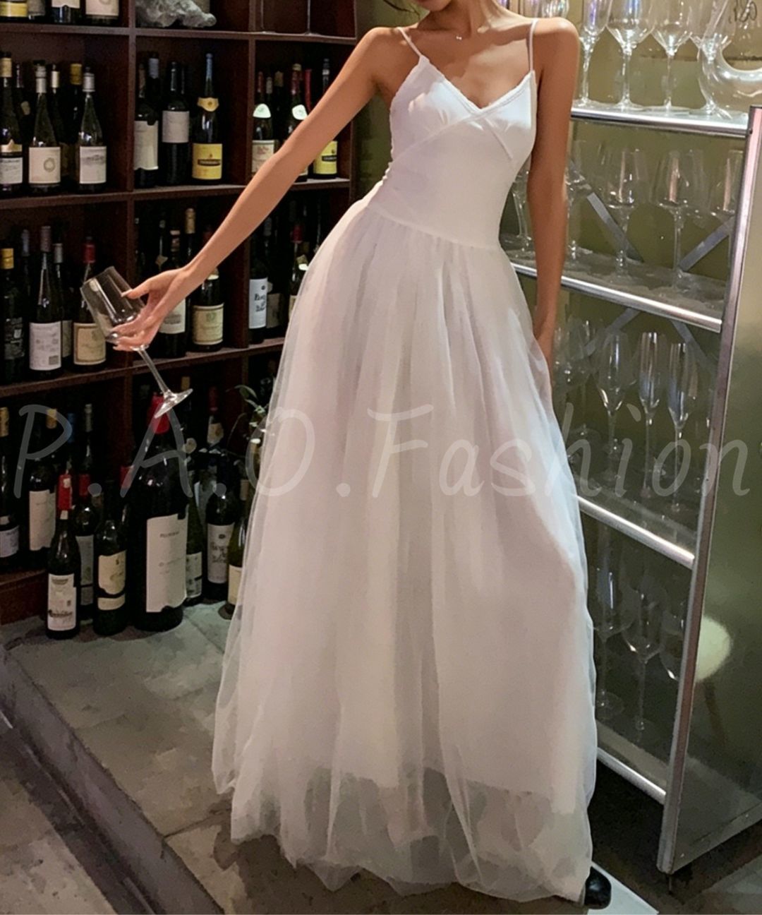 Ribbed Tulle Maxi Dress