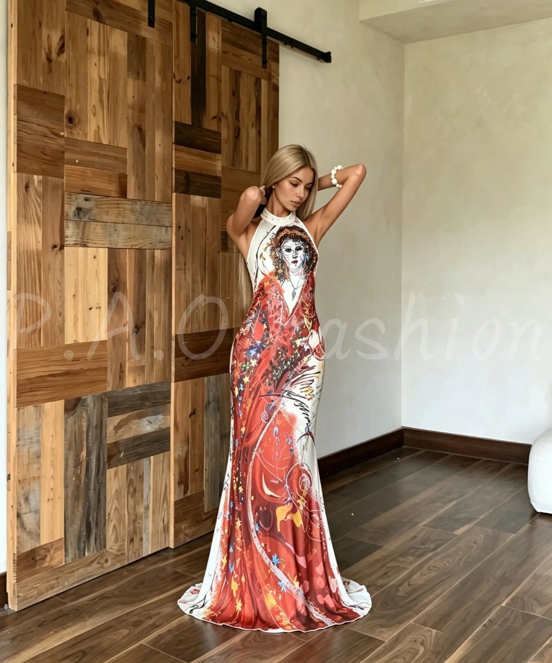 "Seydoux's Sketchbook" Halter Mermaid Maxi Dress