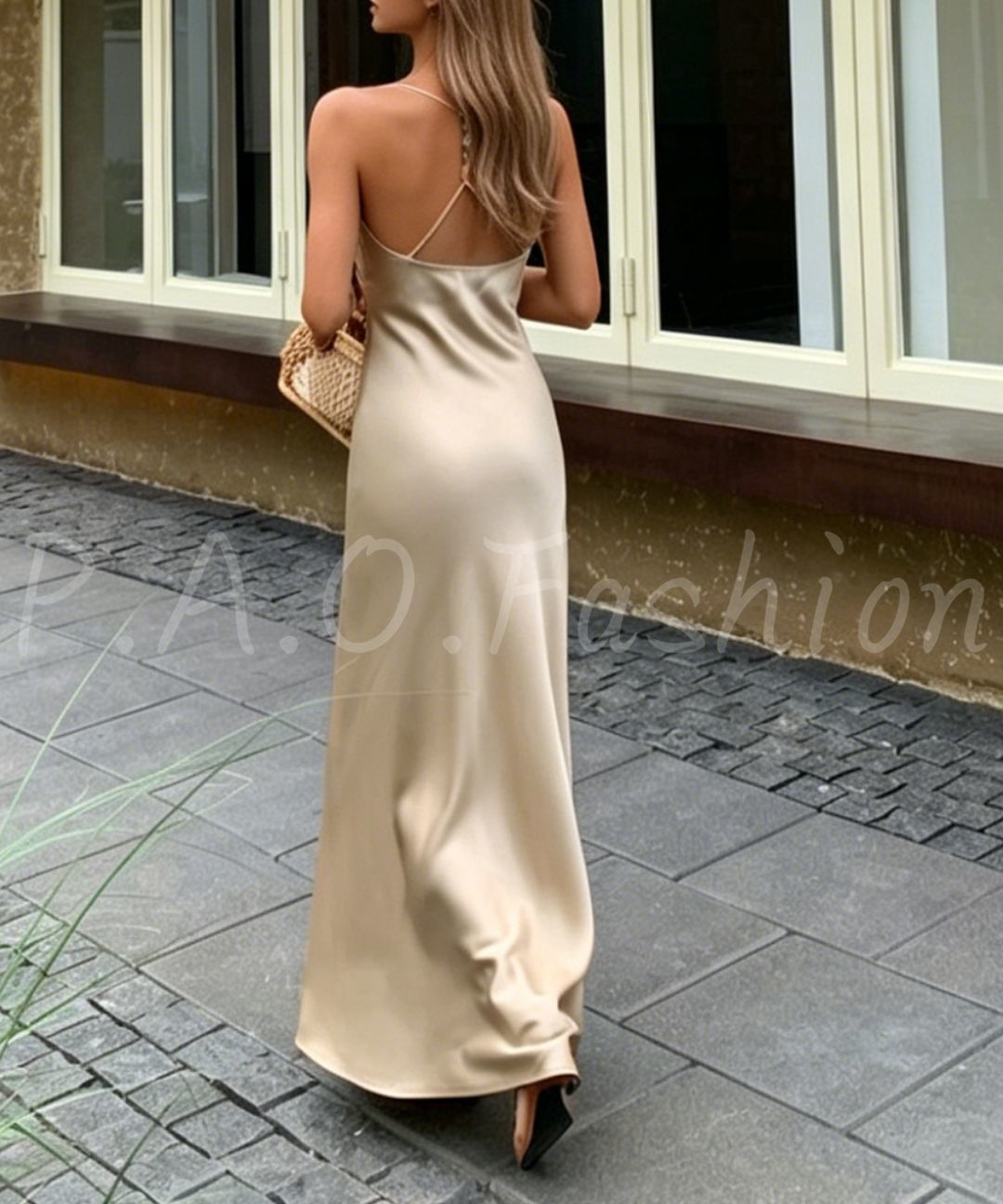 Beaded Halter Satin Mermaid Maxi Dress