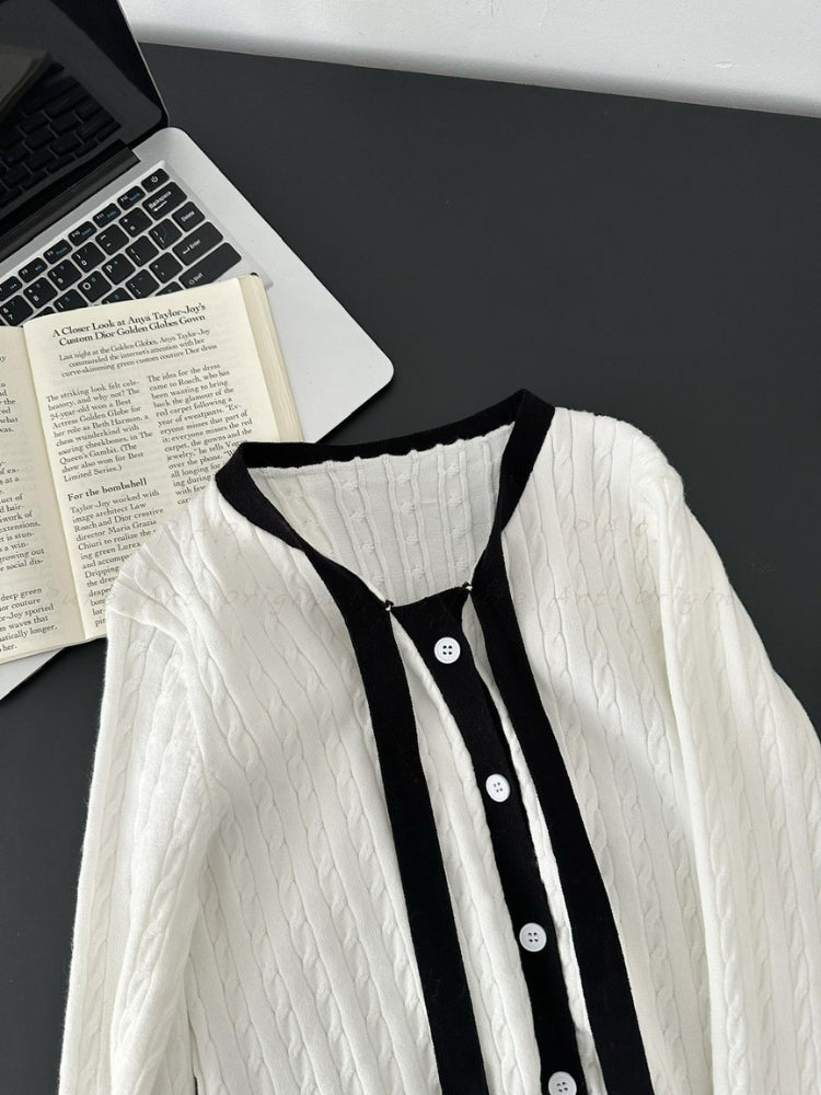 Contrast Bow Knit Cardigan & Mini Skirt Two-Piece Set