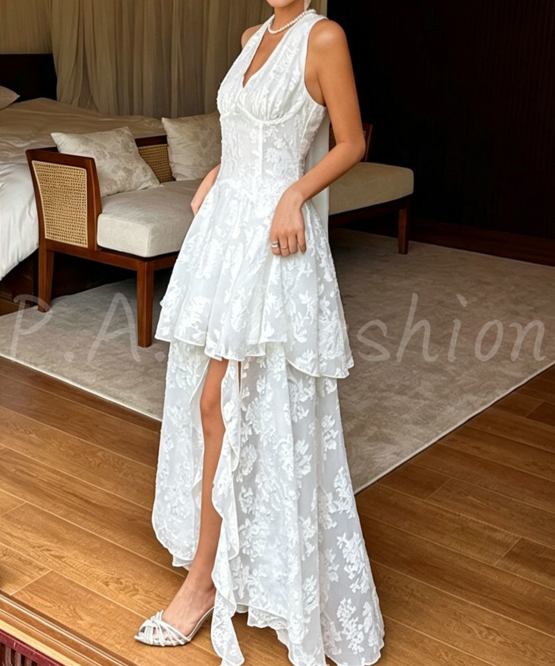 Jacquard Halter High-Low Dress