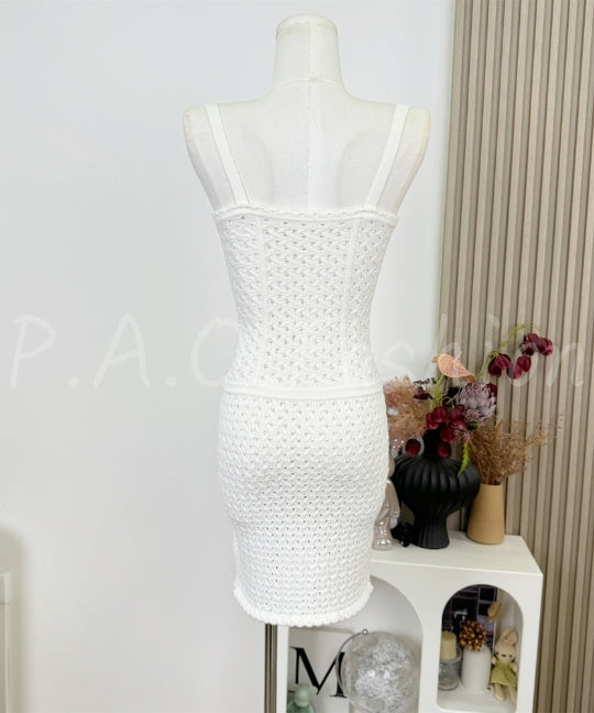 Open-Knit Bodycon Strap Mini Dress[Available Now]