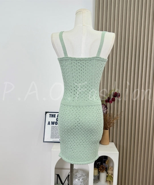 Open-Knit Bodycon Strap Mini Dress[Available Now]