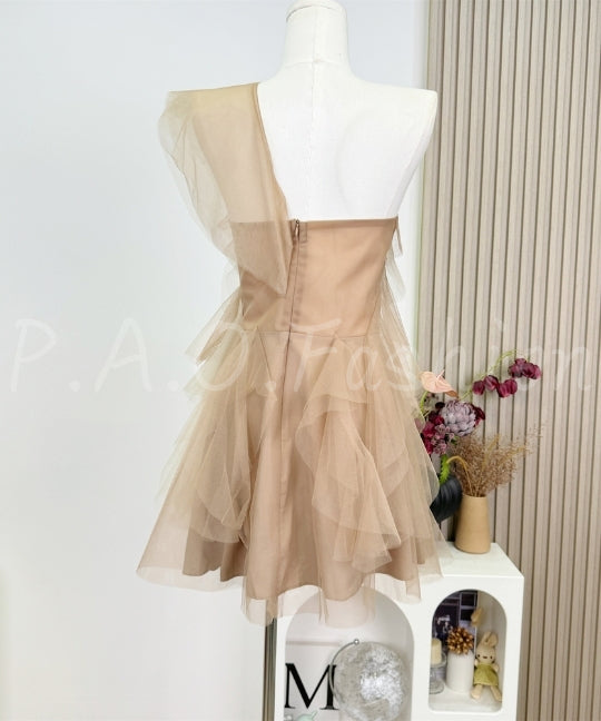 One-Shoulder Layered Tulle Mini Dress